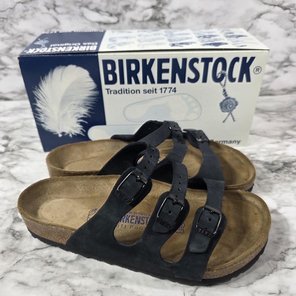 Bikenstock Women's Florida Sandals Black 3 Straps Size 38 L7 M5 Read Description